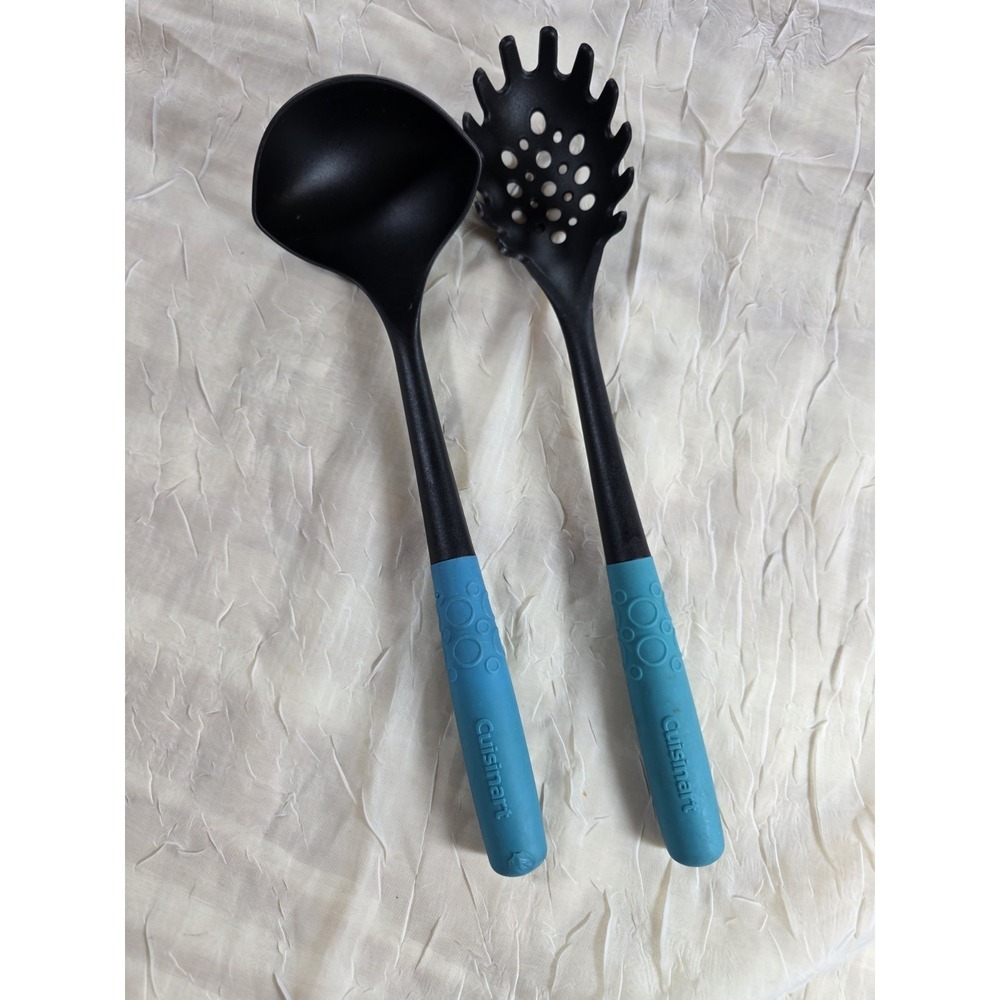 Cuisinart 2 Piece Kitchen Utensil Set Soup Ladle Spaghetti Server‎ Blue Handle